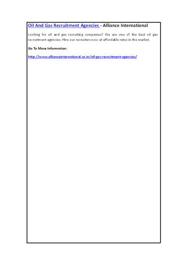 Oil And Gas Recruitment Agencies - Alliance International