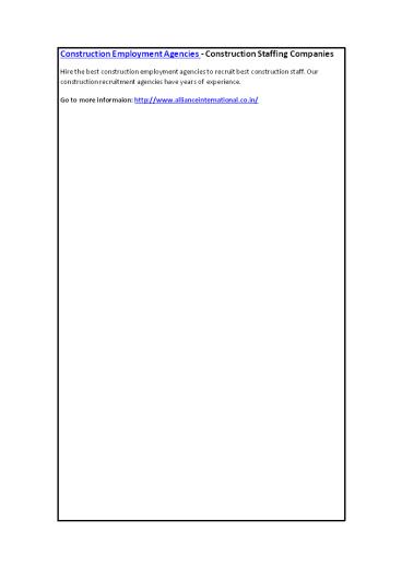 Construction Employment Agencies - Construction Staffing Companies