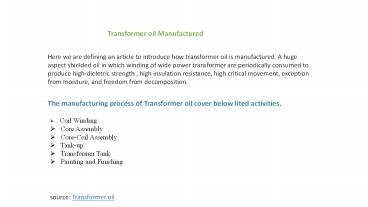 Transformer oil Manufacturer in India