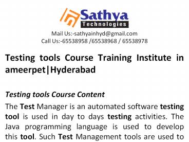 Testing Tools course training institute hyderabad