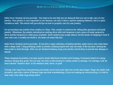 Belle Fever Facts about Jewellery