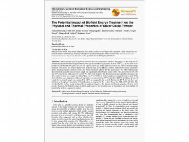 The Potential Impact of Biofield Energy Treatment on the Physical and ...