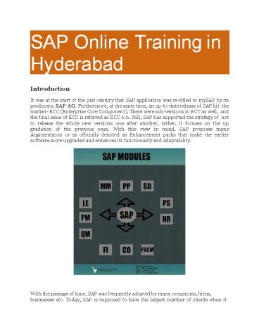 SAP Online training in Hyderabad | SAP Courses in Hyderabad