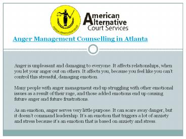 Anger Management Counselling in Atlanta