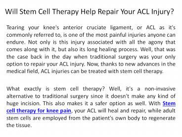 Stem Cell Therapy for Knee Pain - Aspen-regenerativemedicine.com
