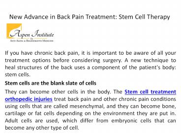 Stem Cell Treatment Orthopedic Injuries - Aspen-regenerativemedicine.com