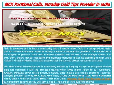 MCX Positional Calls, Intraday Gold Tips Provider in India