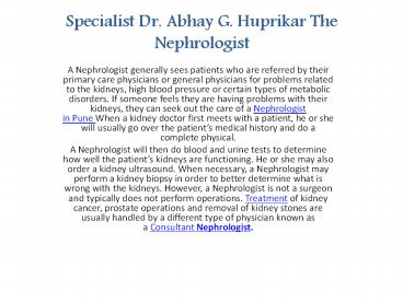 Kidney Transplant Treatment in Pune | Dr.Abhay Huprikar