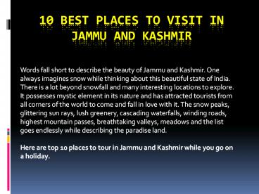 10 Best Places to Visit in Jammu and Kashmir