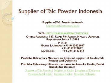 Supplier of Talc Powder Indonesia