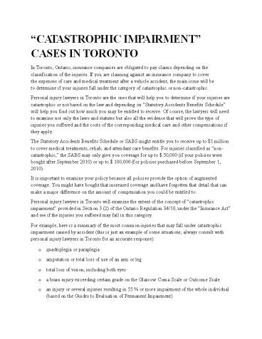 “CATASTROPHIC IMPAIRMENT” CASES IN TORONTO