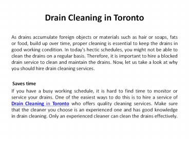 Drain Cleaning in Toronto