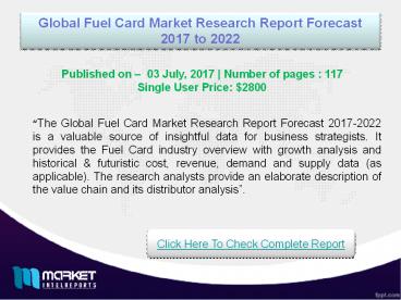 Global Fuel Card Market Overview | Forecast & Analysis Outlook -2022