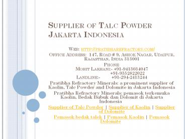 Supplier of Talc Powder Jakarta Indonesia