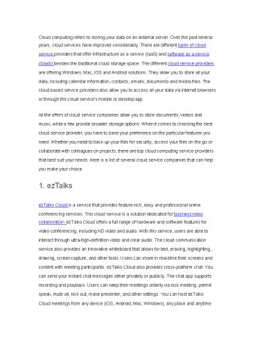 Top 6 Different Cloud Service Providers