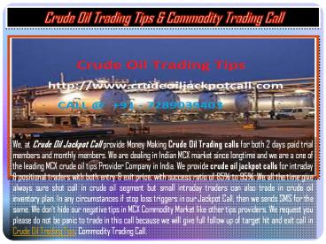 Crude Oil Trading Tips & Commodity Trading Call