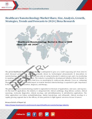 Healthcare Nanotechnology Market to Show Higher CAGR Above 12% Till 2024
