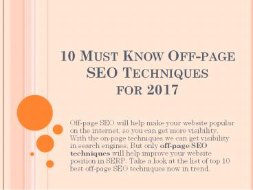 10 Must Know Off-page SEO Techniques for 2017
