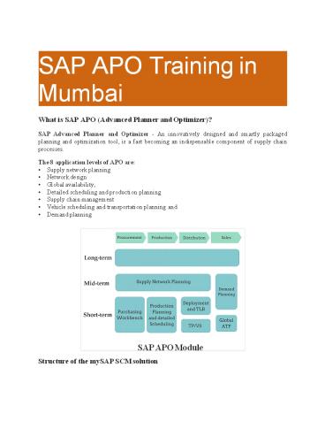 SAP APO Training in Mumbai