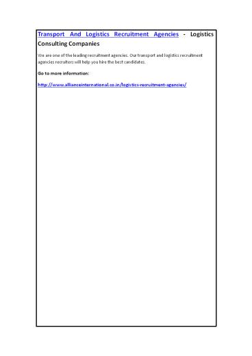 Transport And Logistics Recruitment Agencies - Logistics Consulting Companies