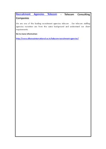 Recruitment Agencies Telecom - Telecom Consulting Companies