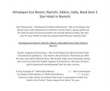 Himalayan Eco Resort, Namchi, Sikkim, India, Book best 3 Star Hotel in Namchi