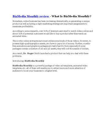 BizMedia Monthly review in particular - BizMedia Monthly bonus