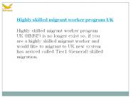 Highly skilled migrant worker program UK