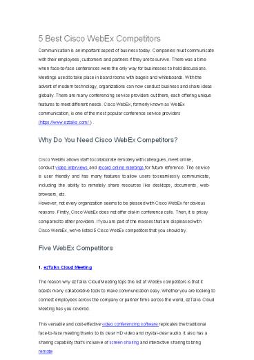 ezTalks: Introducing Cisco WebEx Competitors