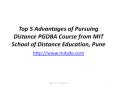 Top 5 Advantages of Pursuing Distance PGDBA Course from MIT School of Distance Education, Pune PowerPoint PPT Presentation