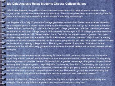 Big Data Analysis Helps Students Choose College Majors