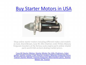 Starter Motor for Tractor