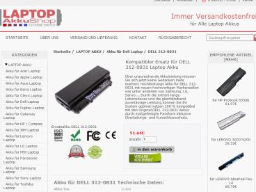 Kompatibler Ersatz für DELL 312-0831 Laptop Akku