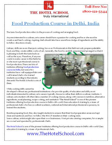 Food Production Course in Delhi India