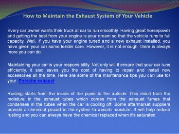 How to Maintain the Exhaust System of Your Vehicle