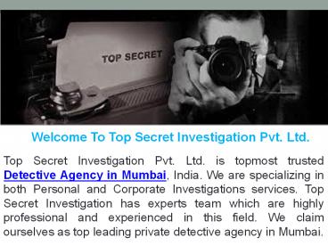 Best Detective Agency in Mumbai || Top Secret Investigation