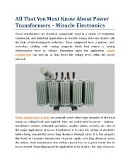 All That You Must Know About Power Transformers - Miracle Electronics