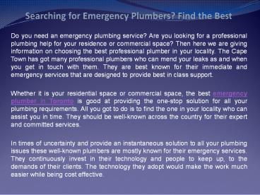 Searching for Emergency Plumbers? Find the Best
