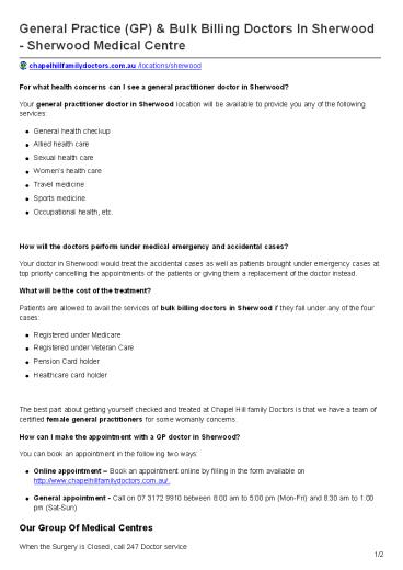 Female GP in Sherwood