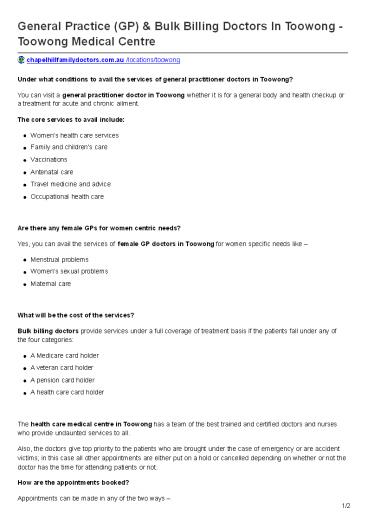 Female GP in Toowong