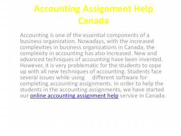 Accounting Assignment Help Canada