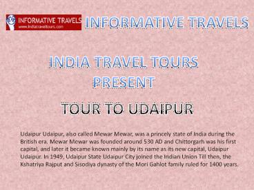 TOUR TO UDAIPUR WITH INDIA TRAVEL TOURS