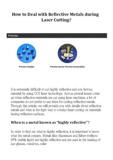 How to Deal with Reflective Metals during Laser Cutting?
