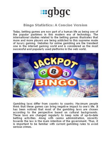Bingo Statistics: A Concise version
