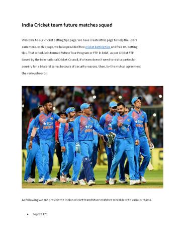 India Cricket team future matches squad