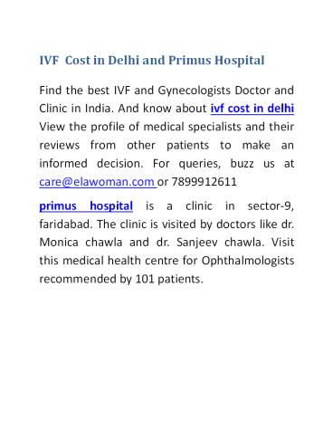 IVF  Cost in Delhi and Primus Hospital