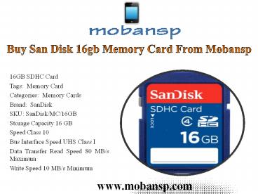 Buy San Disk 16gb Memory Card From Mobansp