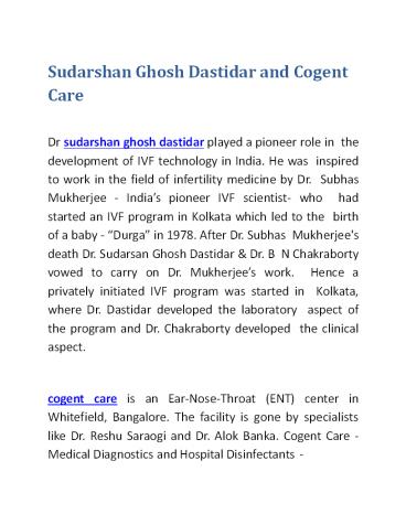 Sudarshan Ghosh Dastidar and Cogent Care