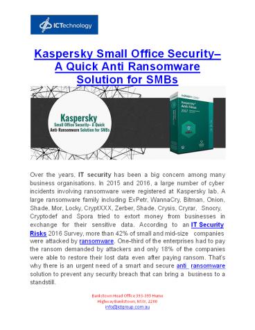 Kaspersky Small Office Security-A Quick Anti Ransomware Solution for SMBs
