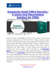 Kaspersky Small Office Security-A Quick Anti Ransomware Solution for SMBs